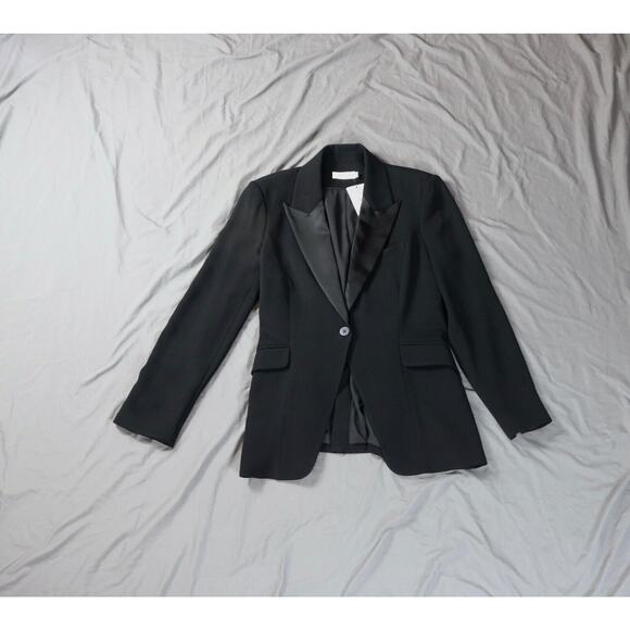 New Jonathan Simkhai Jacket Womens Sz 8 Black Tuxedo Jessie Crepe Blazer - Picture 1 of 12